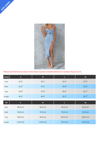 Denim Cutout Slit Spaghetti Strap Dress Lavish Daily
