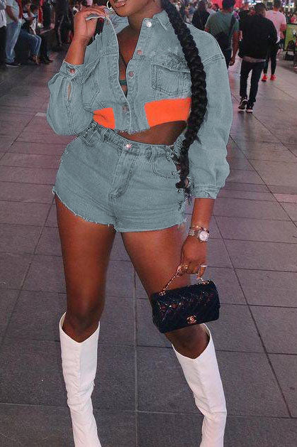 Chopped Denim Short Set Lavish Daily