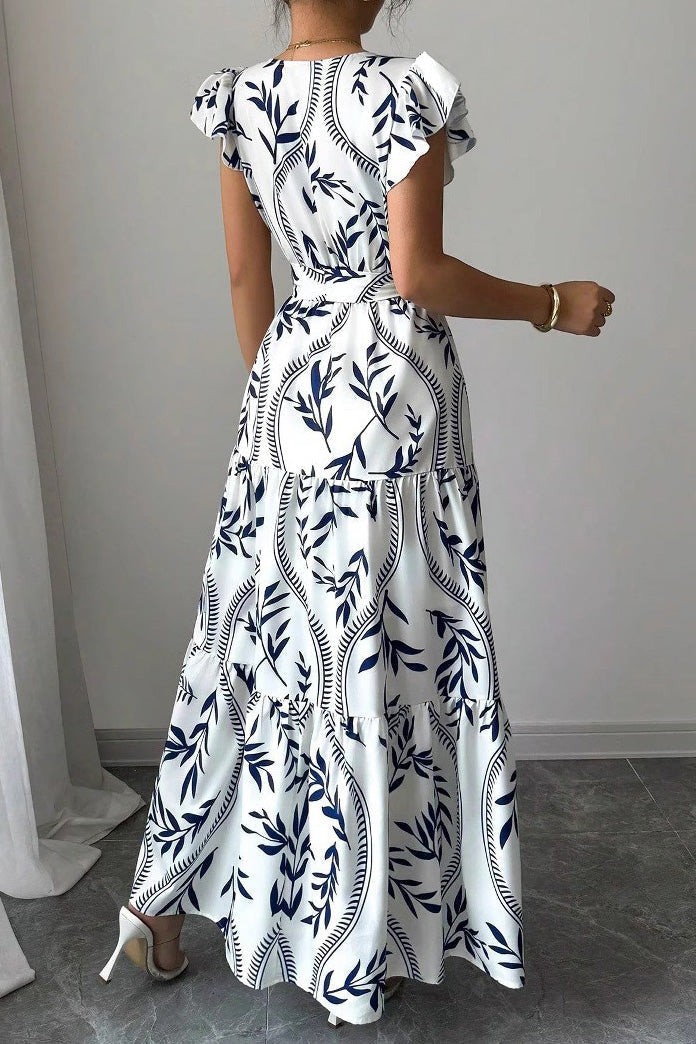 Floral Ruffle V-Neck Slim Maxi Dress Lavish Daily