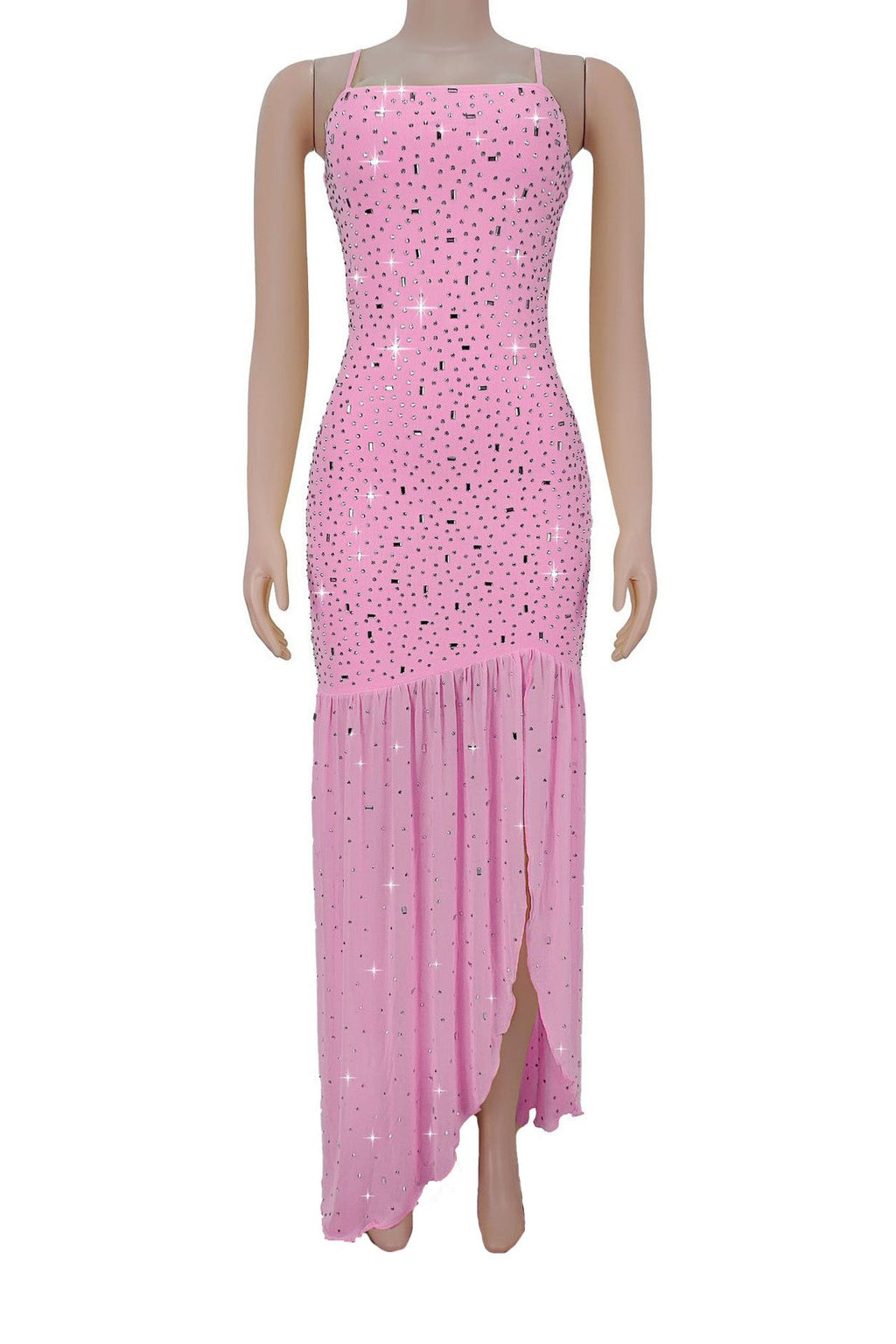 Rhinestone Strap Slit Bodycon Dress Lavish Daily