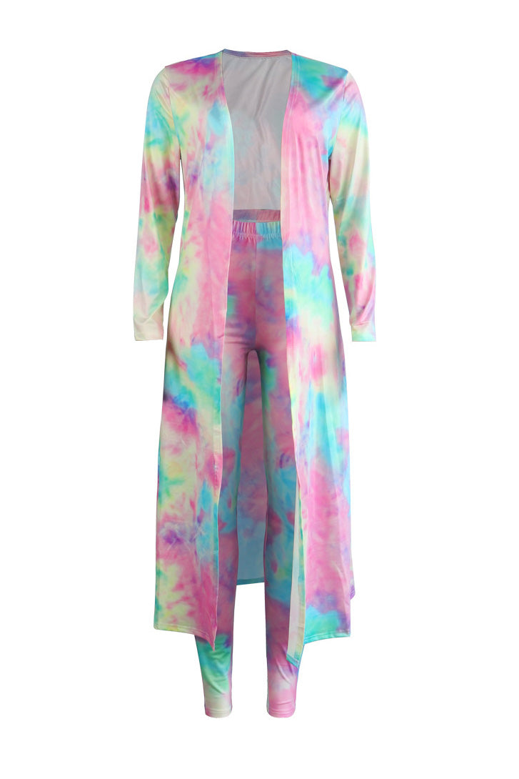 Printed Pants with Long Cardigan Set Lavish Daily