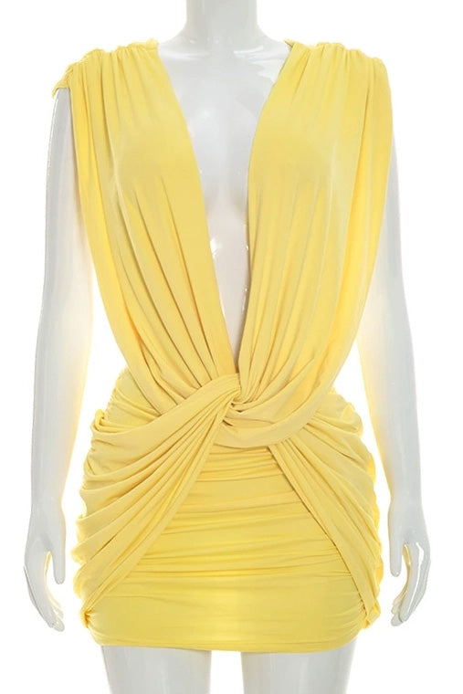 Plunging Twist Front Backless Mini Dress Lavish Daily