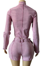 Washed Denim Zip Up Top & Shorts Set Lavish Daily