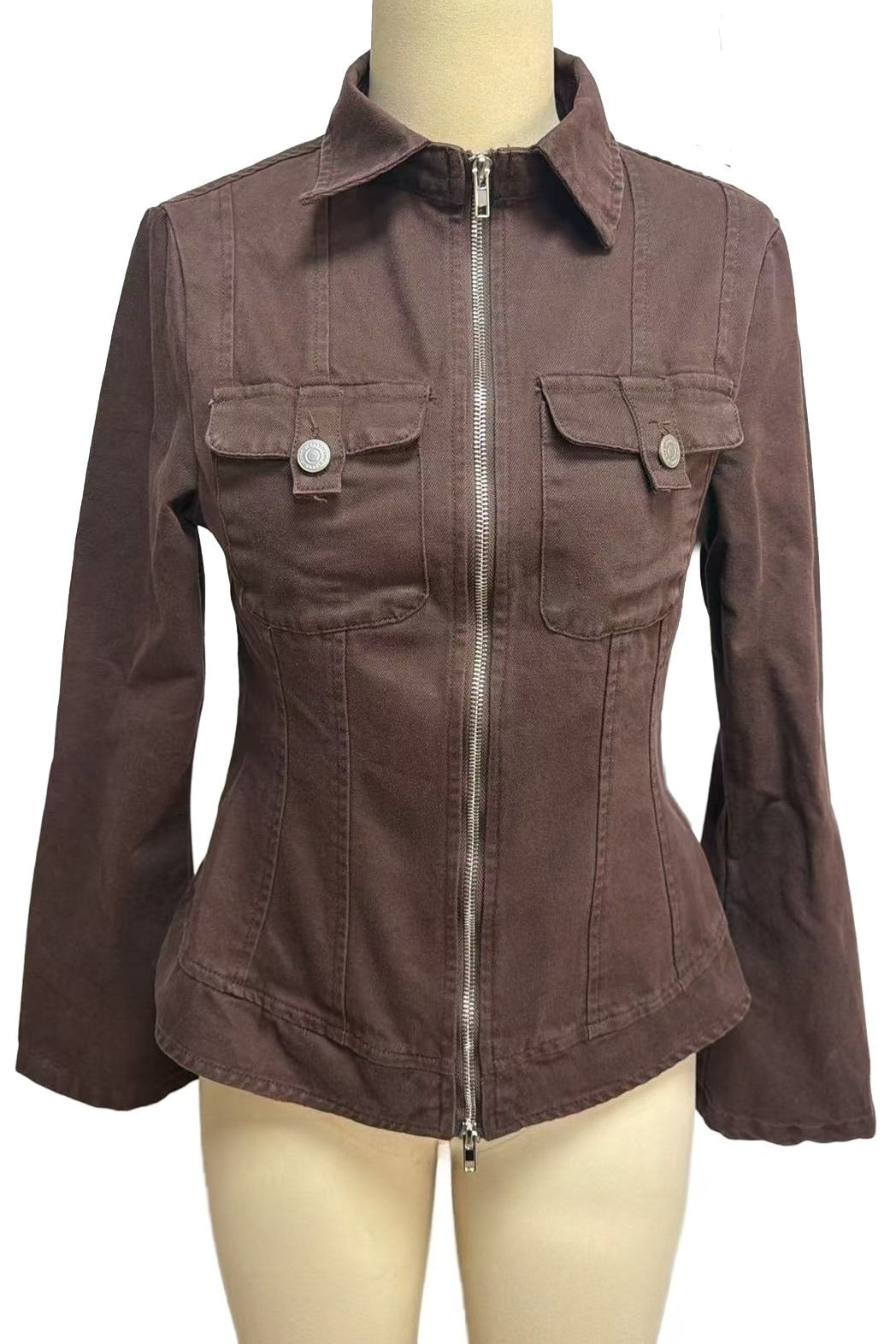 Fitted Zip-Front Utility Jacket Lavish Daily
