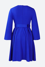Crew-Neck Long Sleeve High Waisted Dress Lavish Daily