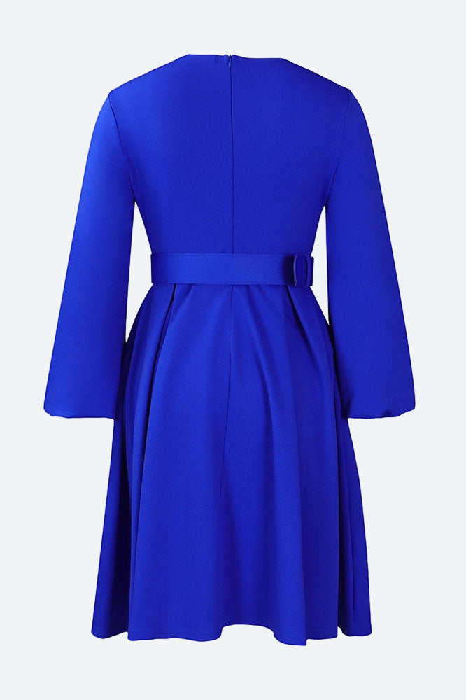 Crew-Neck Long Sleeve High Waisted Dress Lavish Daily