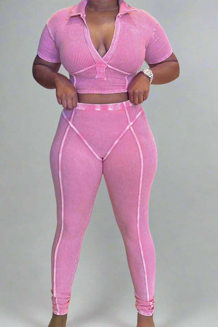 Ribbed Crop Top & High-Waisted Leggings Set Lavish Daily