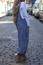 Denim Drawstring Wide Leg Overall Jumpsuit LavishDaily