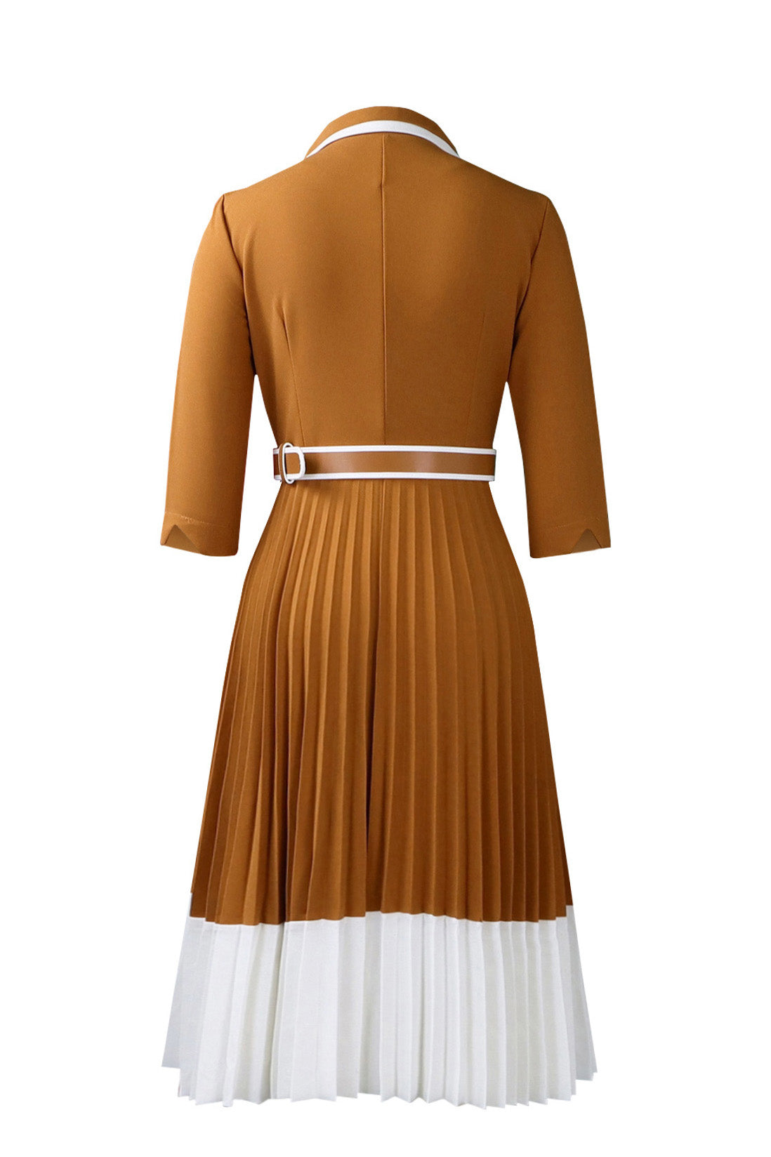 Elegant Lapel Belted Pleated Midi Dress Lavish Daily