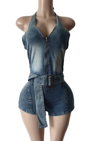 Halter Neck Tie-Waist Romper Lavish Daily