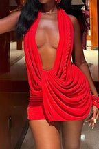 Deep V Halter Backless Bodycon Mini Dress LavishDaily