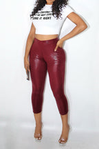 Stretch Faux Leather Cropped Pants Lavish Daily