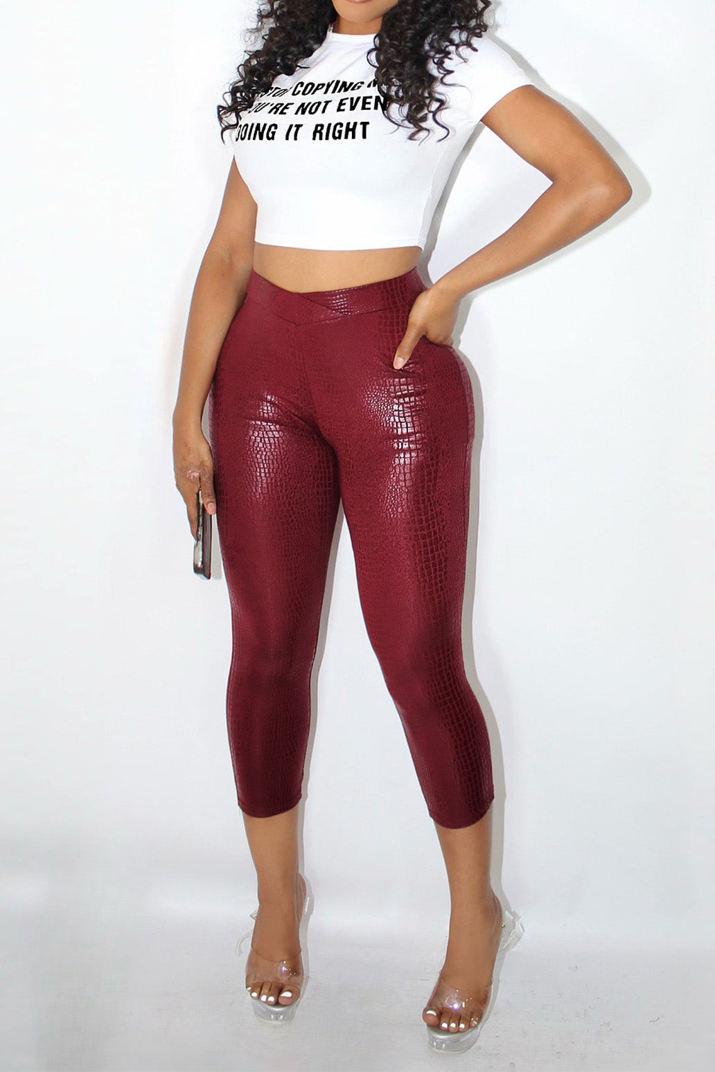 Stretch Faux Leather Cropped Pants Lavish Daily