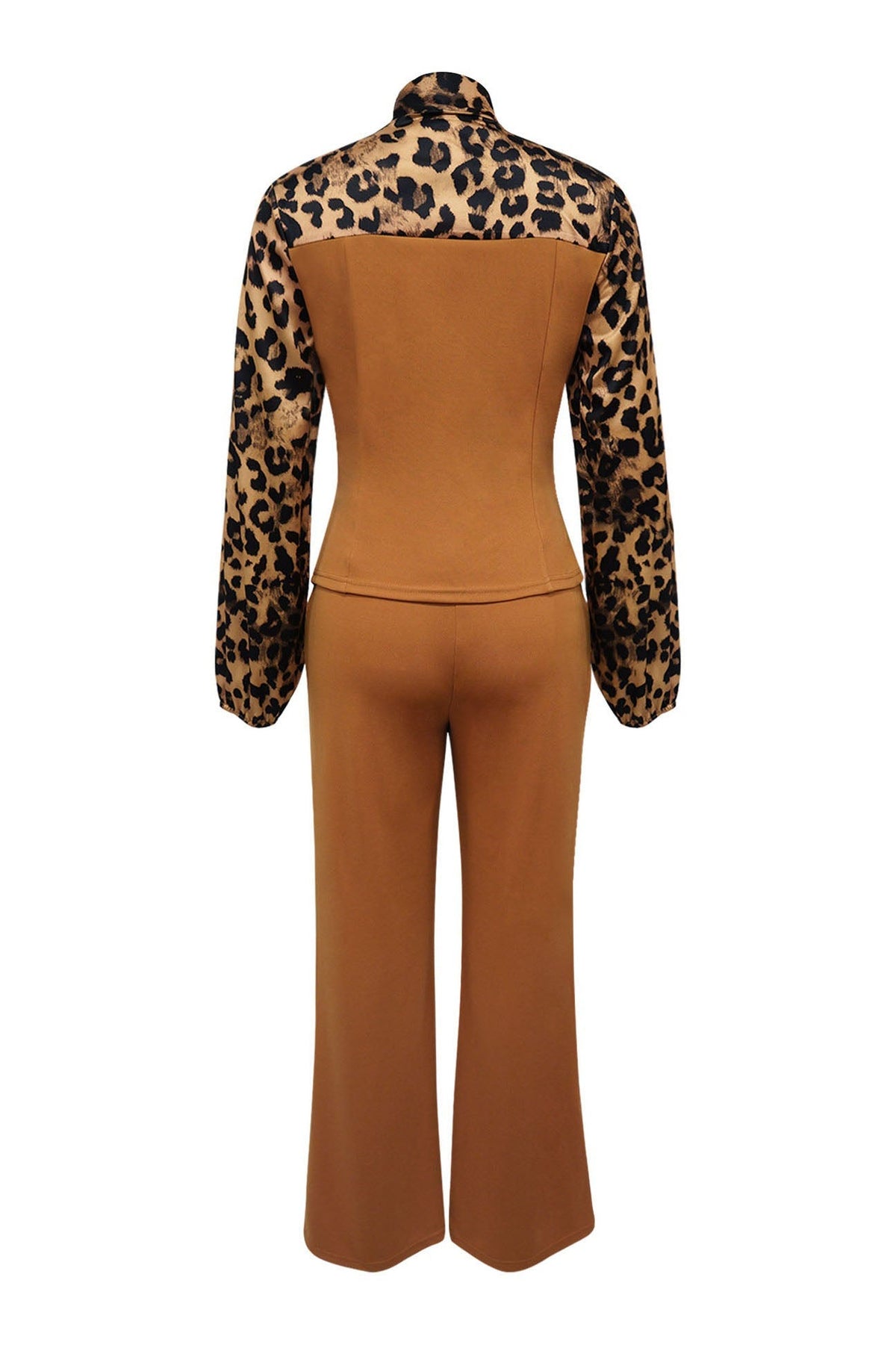 Leopard Print Tie-Neck Tailored Top & Wide Leg Pant Set Lavish Daily