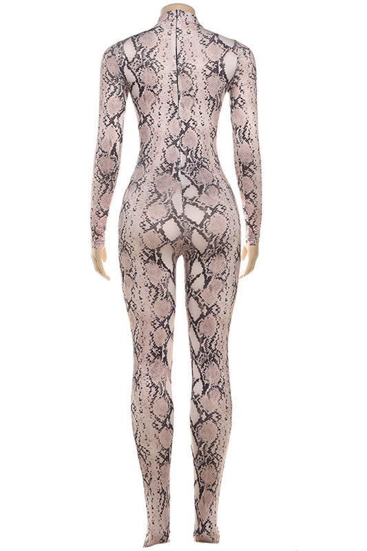 Print Turtleneck Long Sleeve Jumpsuit Lavish Daily