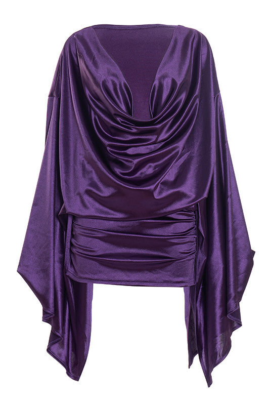 Cowl Neck Batwing Sleeve Mini Dress Lavish Daily