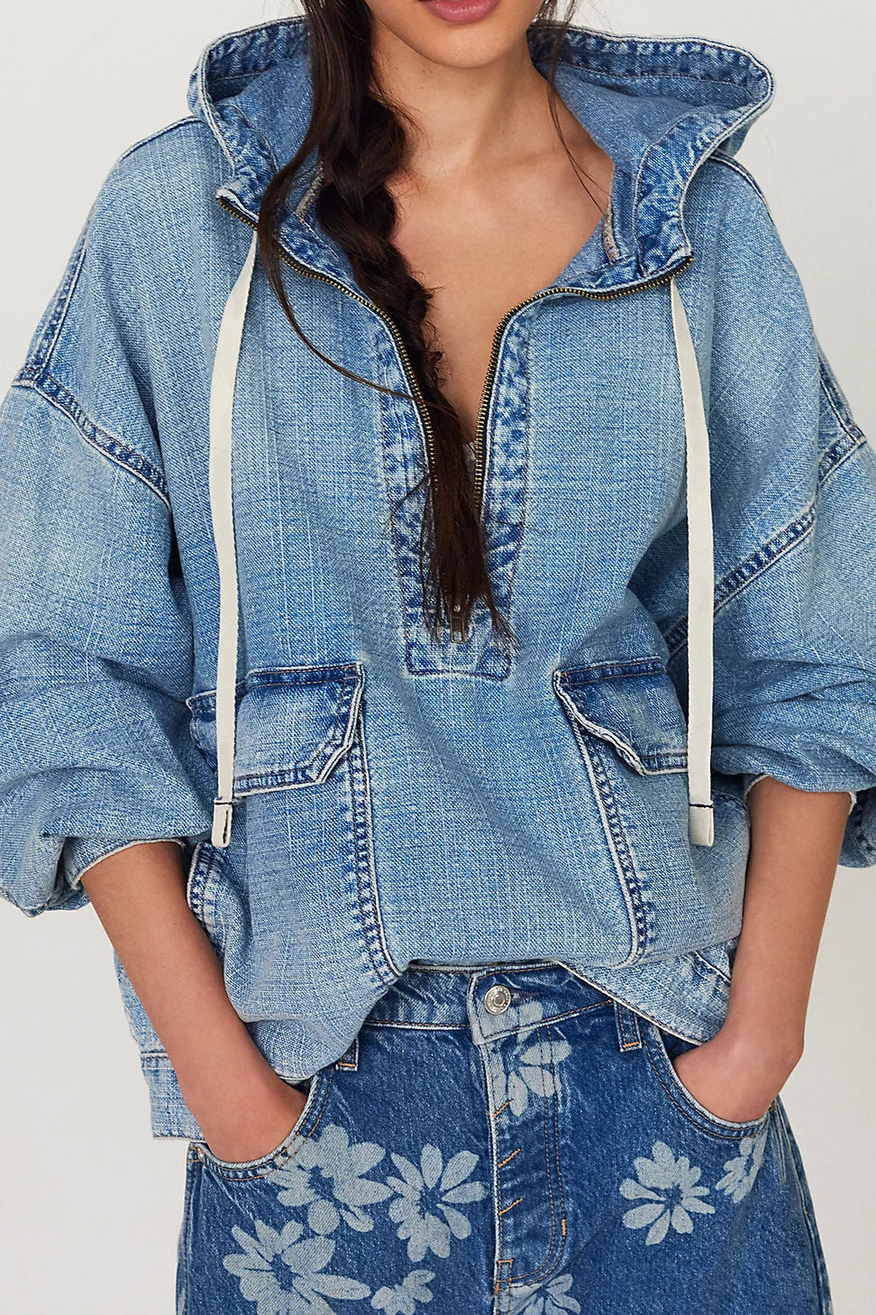 Half Zip Denim Hoodie Pullover Jacket Lavish Daily