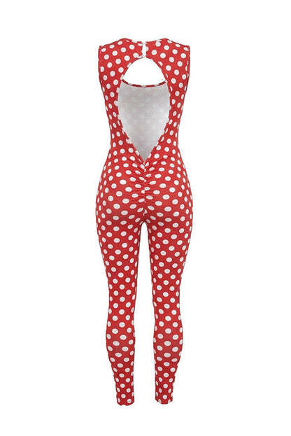 Sleeveless Polka Dot Bodycon Jumpsuit Lavish Daily