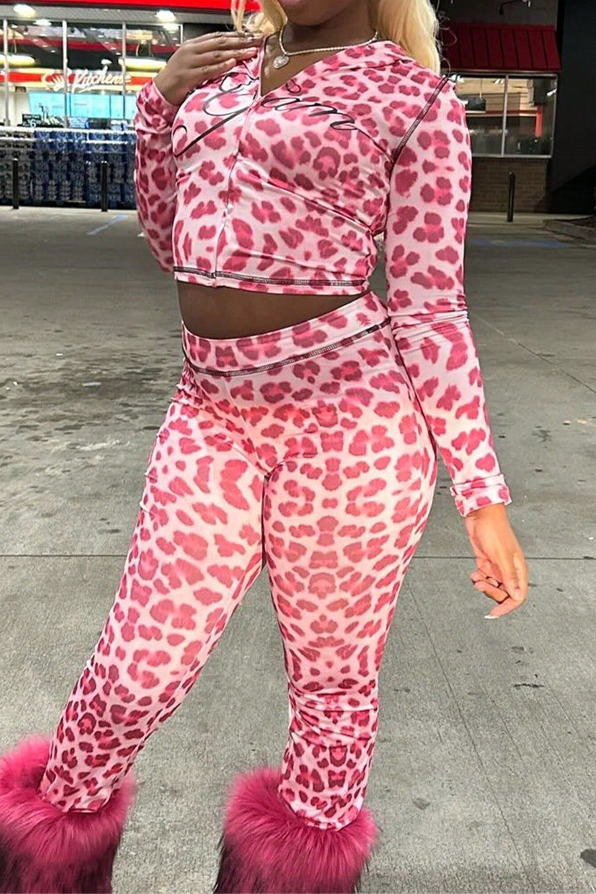 Leopard Print Casual Hoodie & Long Pants Set Lavish Daily