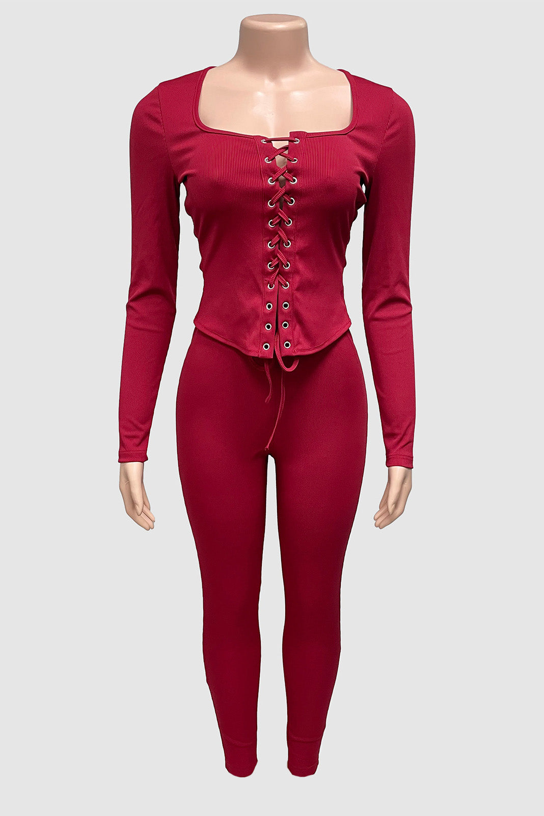 Solid Lace-Up Top & Pants Set Lavish Daily