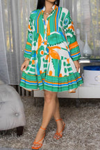 Floral Print V-Neck Colorblock Midi Dress Lavish Daily