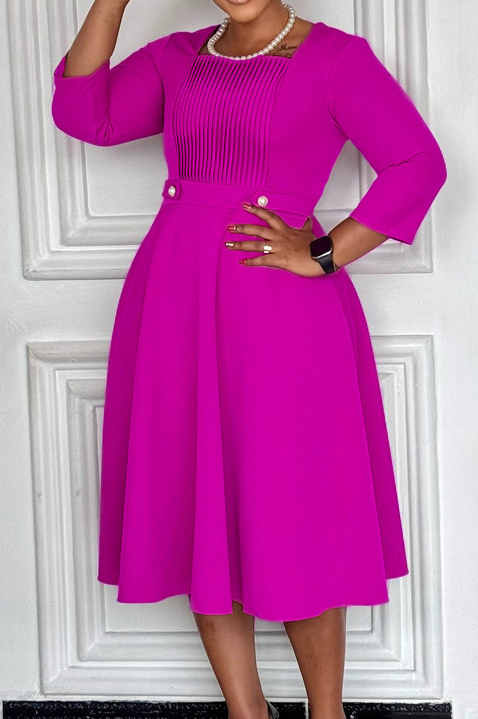 Square Neck Pleated Plus Size Waist Dress Lavish Daily