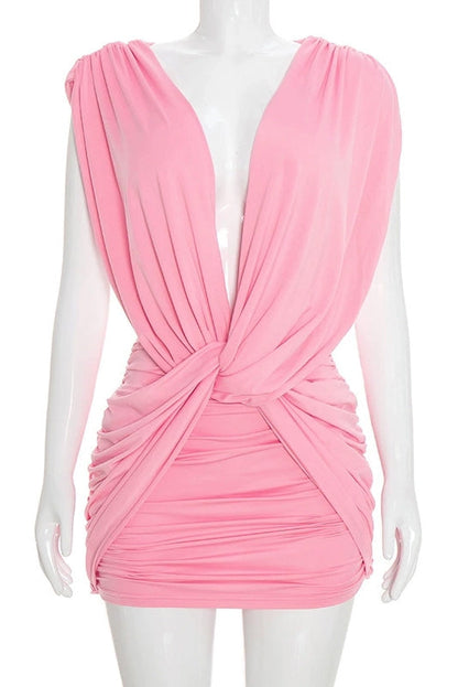 Plunging Twist Front Backless Mini Dress Lavish Daily