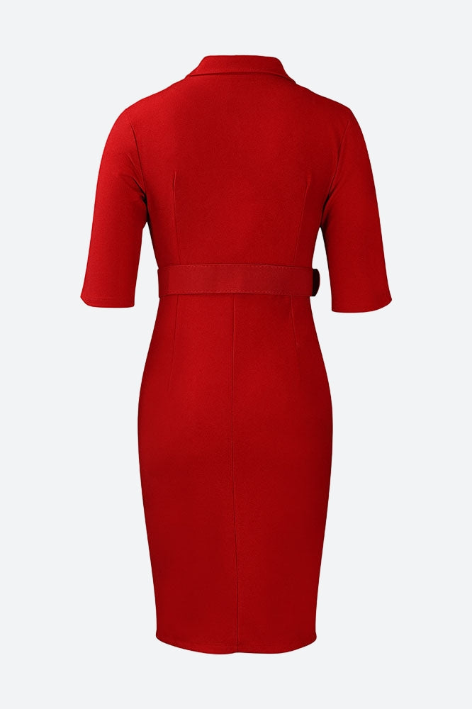 Solid Color Button Lapel Tight Dress Lavish Daily