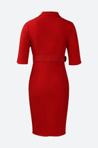 Solid Color Button Lapel Tight Dress Lavish Daily