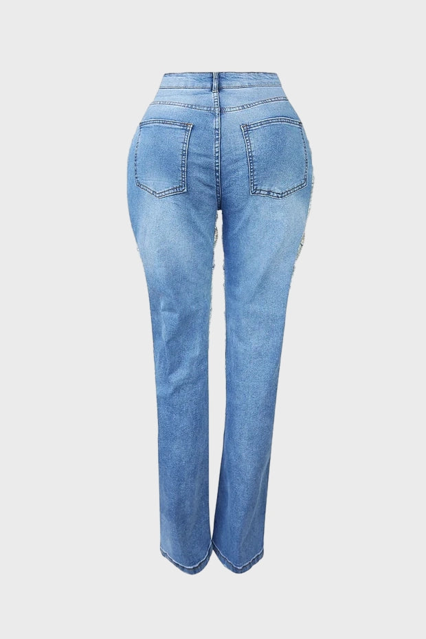 Rhinestone Denim Jeans Lavish Daily