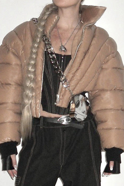 Diffraction Stitching Cropped Padded Jacket Lavish Daily