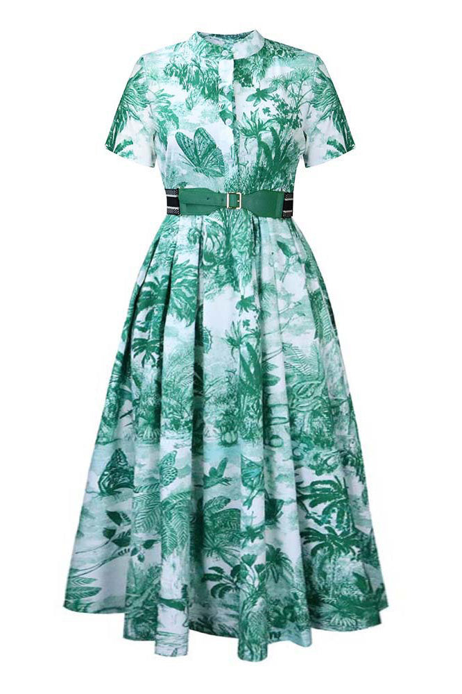 Printed Short-Sleeve Flowy Plus-Size Dress Lavish Daily