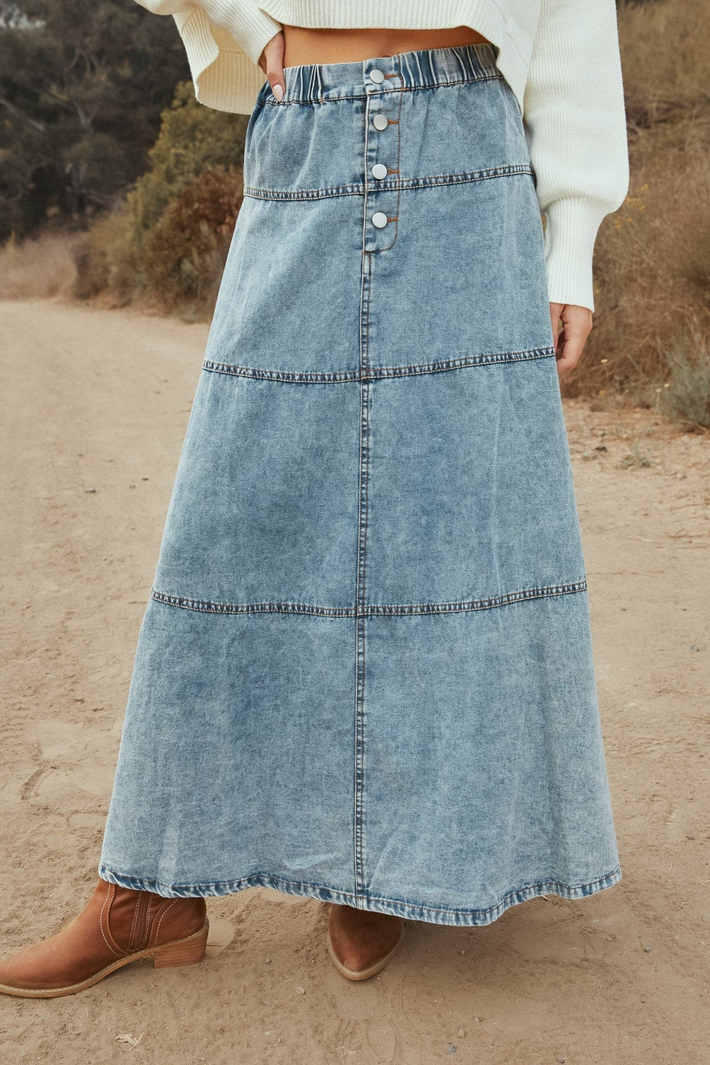 Bohemian A Line Stitching Denim Skirt Lavish Daily