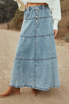 Bohemian A Line Stitching Denim Skirt Lavish Daily