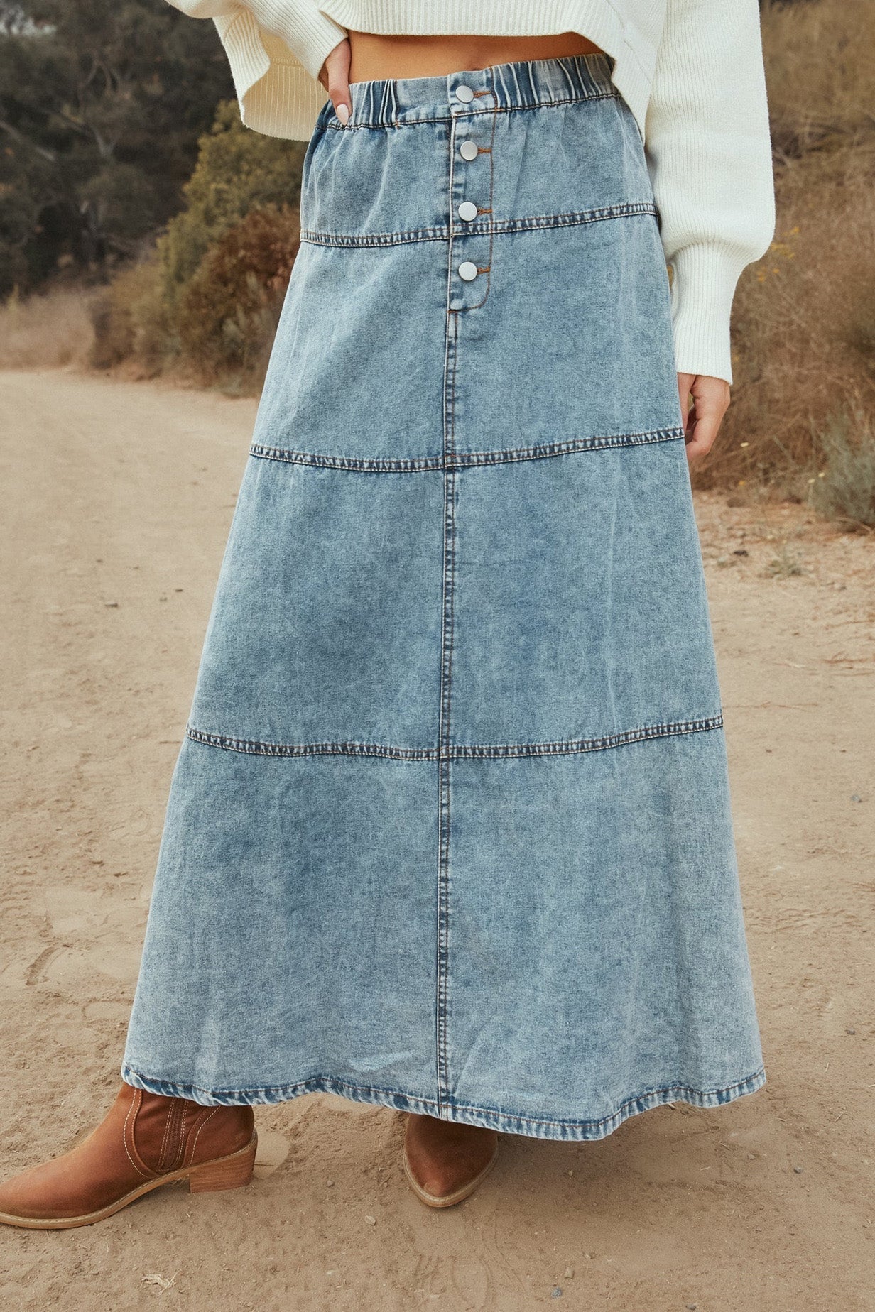 Bohemian A Line Stitching Denim Skirt Lavish Daily