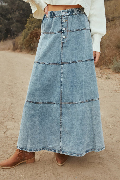 Bohemian A Line Stitching Denim Skirt Lavish Daily