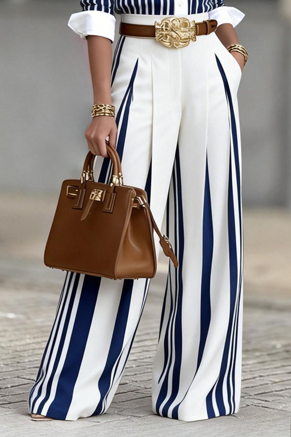 High Waist Striped Wide Leg Pants Lavish Daily