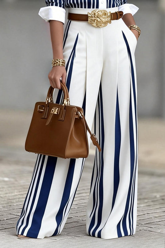 High Waist Striped Wide Leg Pants Lavish Daily