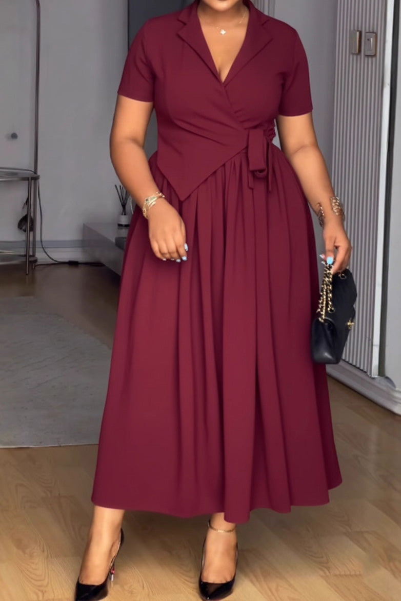 Tie Waist Lapel Loose Shirt Dress Lavish Daily