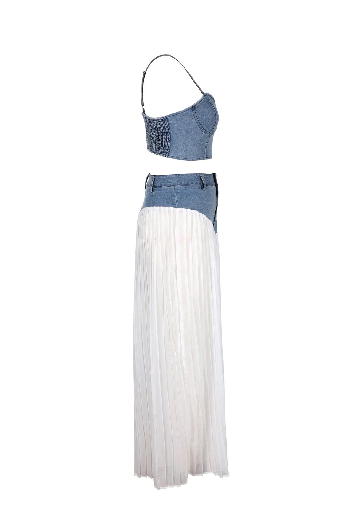 Denim Corset & Pleated Chiffon Pants Set Lavish Daily