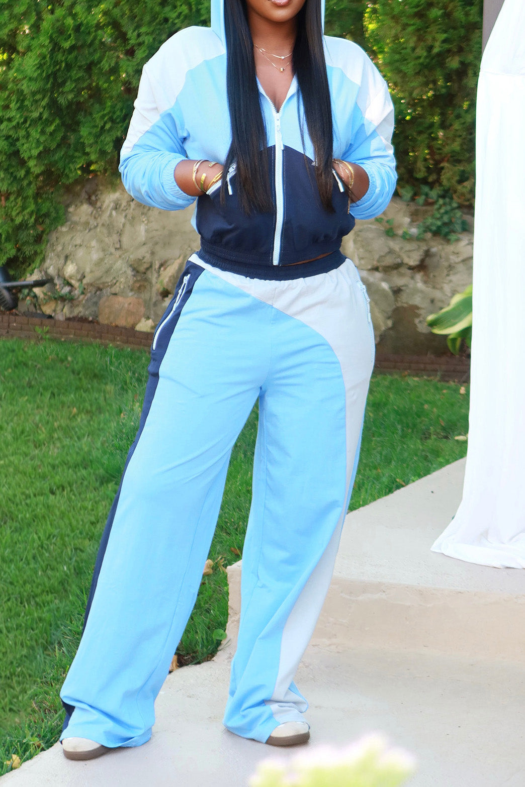Colorblock Zip Front Hoodie and Pants Set Lavish Daily