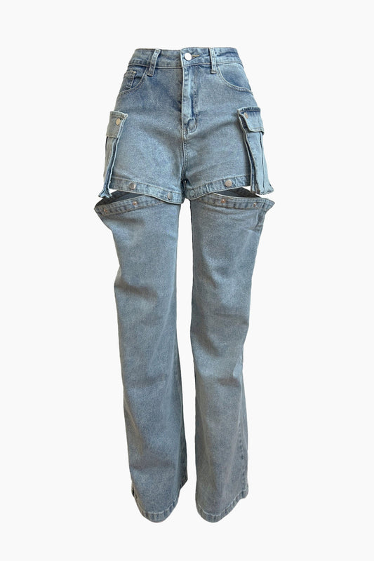 Detachable Cargo Jeans Lavish Daily