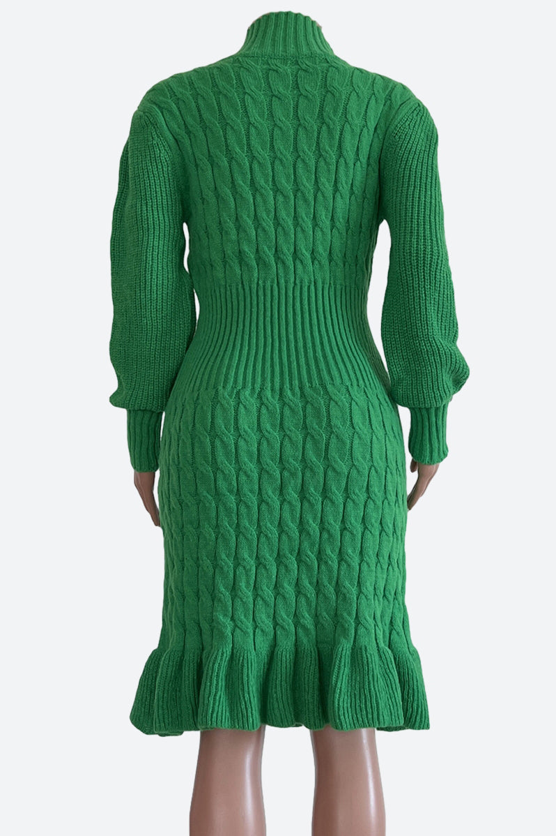 Ruffled Knitted Turtleneck Dresses Lavish Daily