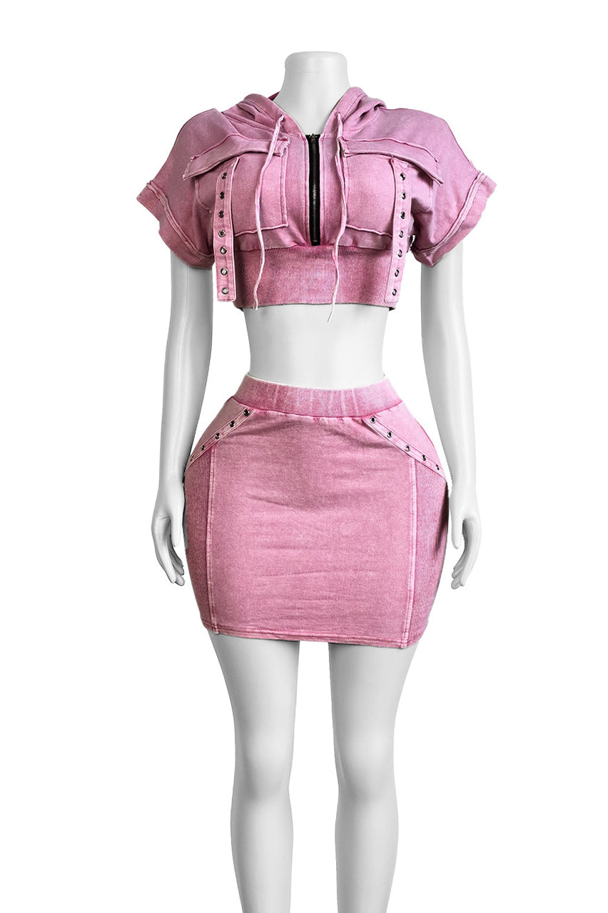 Washed Hoodie Top & Mini Skirt Set Lavish Daily