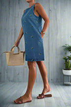 Floral Denim Sleeveless Vest Dress Lavish Daily