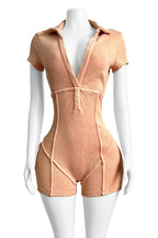 Deep V Neck Washed Romper Lavish Daily