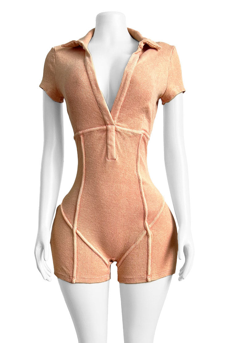 Deep V Neck Washed Romper Lavish Daily