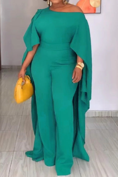 One-Shoulder Cape Palazzo Jumpsuit Lavish Daily