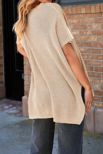 Short Sleeve Side Slit Oversized Sweater Lavish Daily