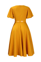 Puff-Sleeve Belted A-Line Midi Dress Lavish Daily